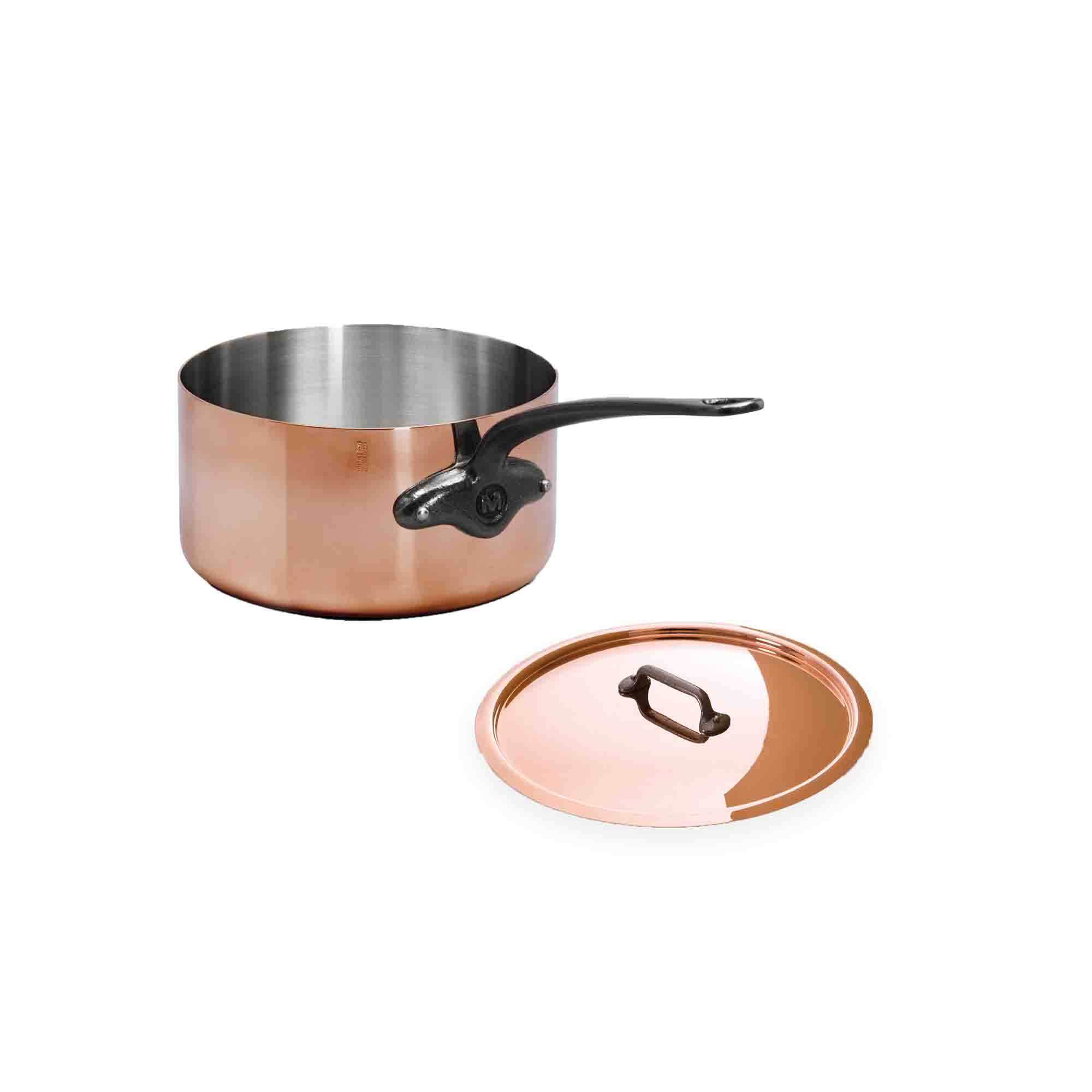 Mauviel M’250 CI Copper Sauce Pan With Lid and Cast Iron Handle, 0.8-Qt - Mauviel1830