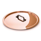 Mauviel copper curved lid with cast iron handle for 6.3-inch pots and pans, showcasing a polished copper surface and sturdy handle.