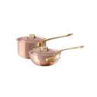 Mauviel M'Heritage M'150 B Copper Chef Pan With Lid 2.1-Qt and Sauce Pan With Lid 1.3-Qt, Brass Handles - Mauviel1830