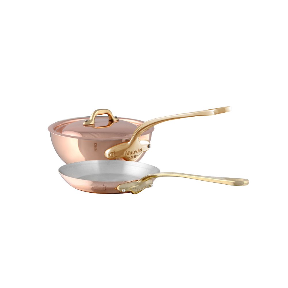 Mauviel M'Heritage M'150 B Copper Chef Pan With Lid 2.1-Qt and Fry Pan 10.2-In, Brass Handles - Mauviel1830