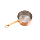 Mauviel M'Heritage M'250 B copper sauce pan with brass handle and lid, showcasing polished copper surface and sturdy handle.