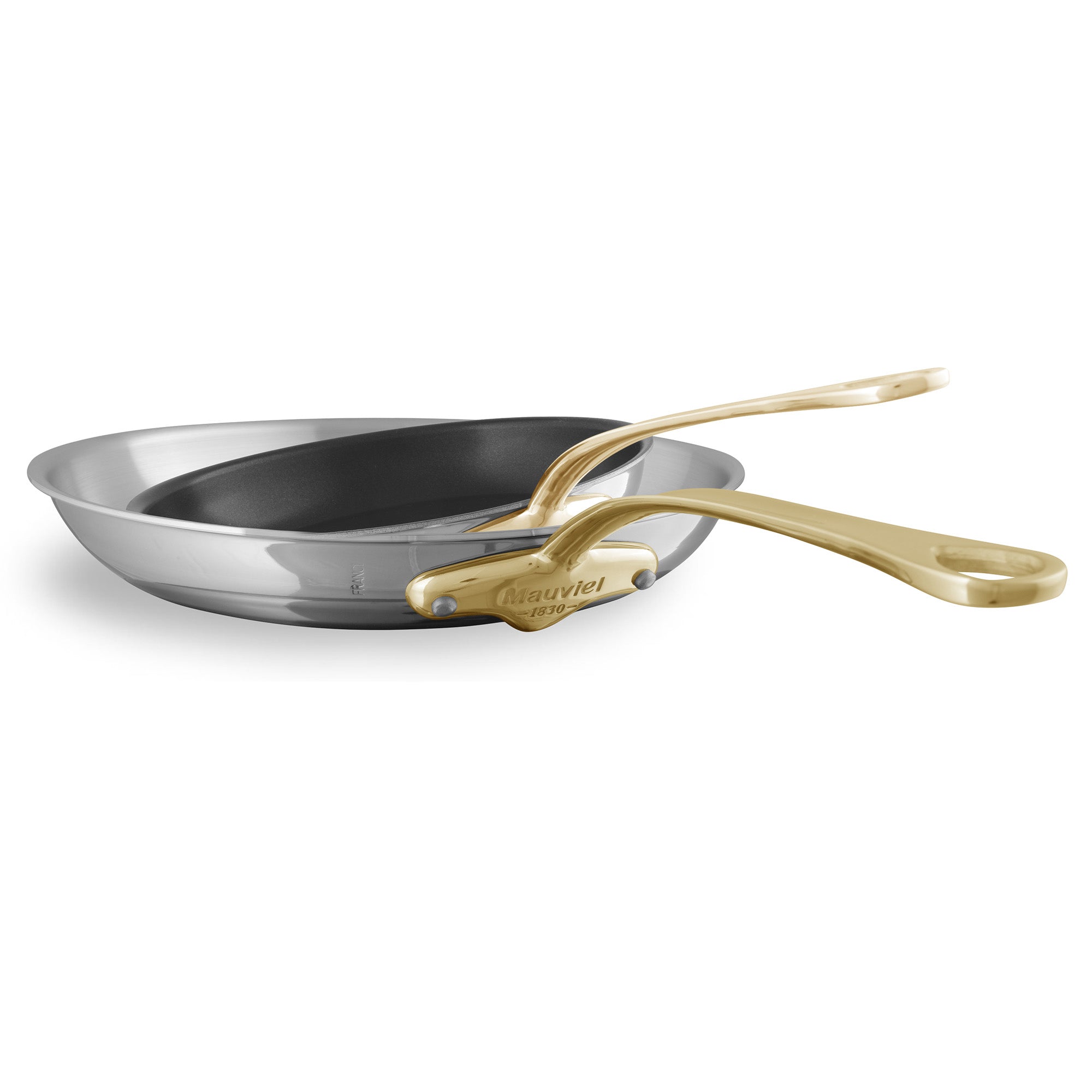 Mauviel M’COOK 2-piece nonstick frying pan set with brass handles, durable cookware set for versatile cooking.