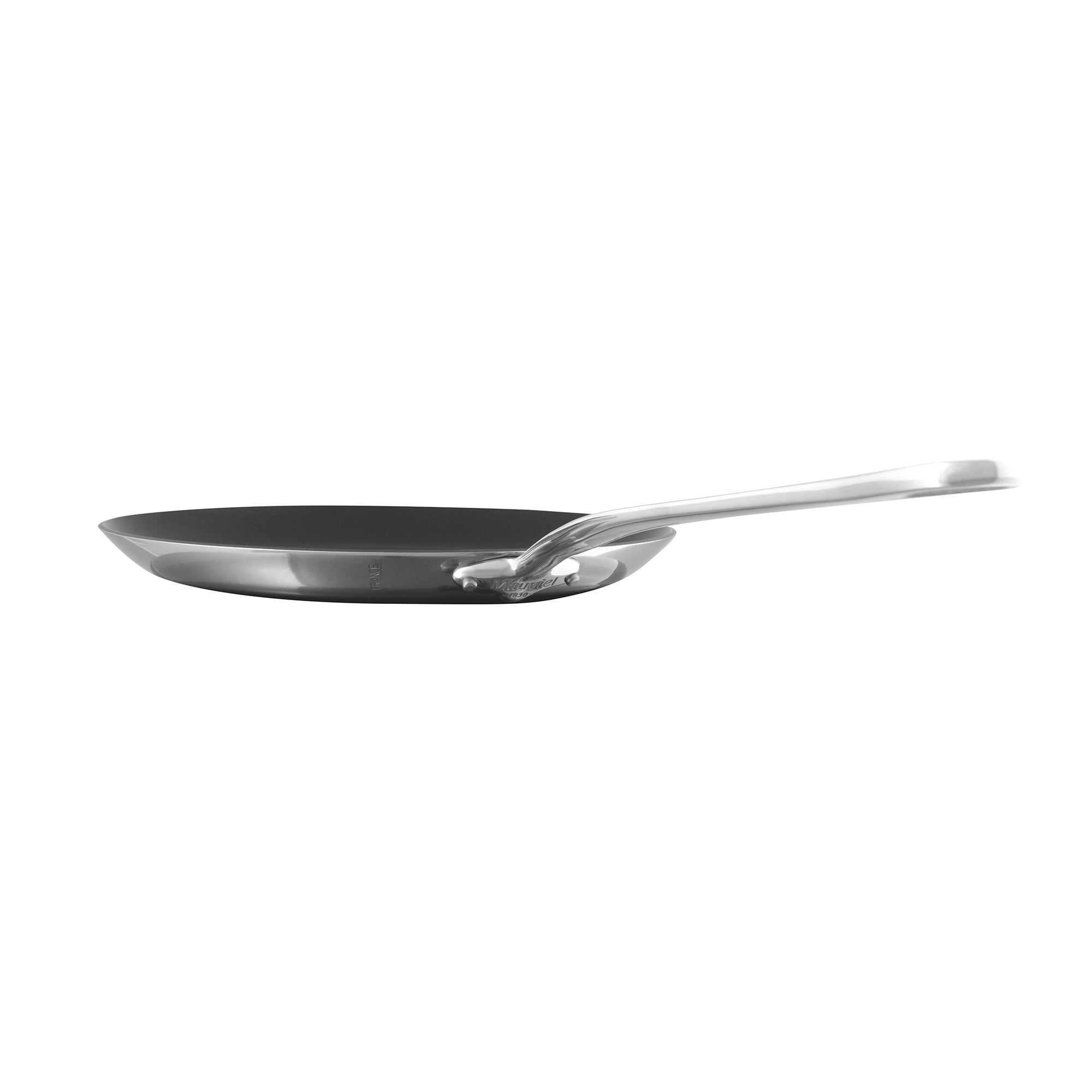 Mauviel M'COOK 11.8-inch nonstick crepe pan with cast stainless steel handle, ideal for making delicate crepes and pancakes