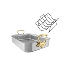 Mauviel M'COOK B 5-Ply Roasting Pan With Rack, Brass Handles, 15.7 x 11.8-in - Mauviel USA