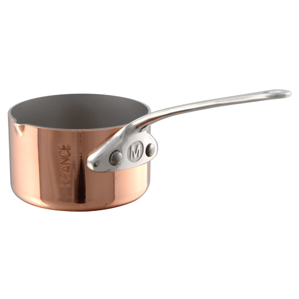 Mauviel M'MINIS copper sauce pan with stainless steel handle, 2.76 inches, ideal for cooking small sauces and sauces.