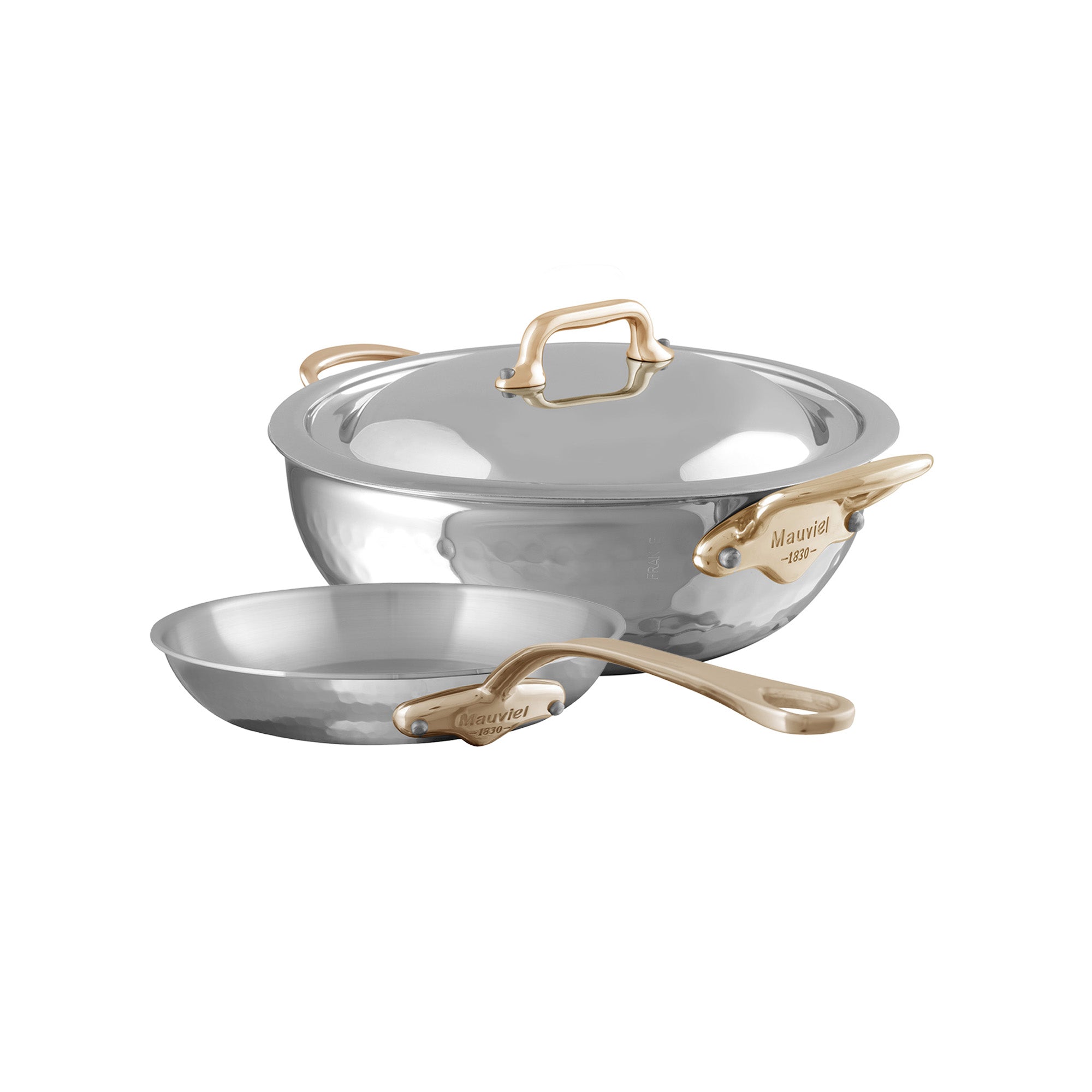 Mauviel M'ELITE B Hammered 5-Ply 3-Piece Cookware Set With Brass Handles - Mauviel1830