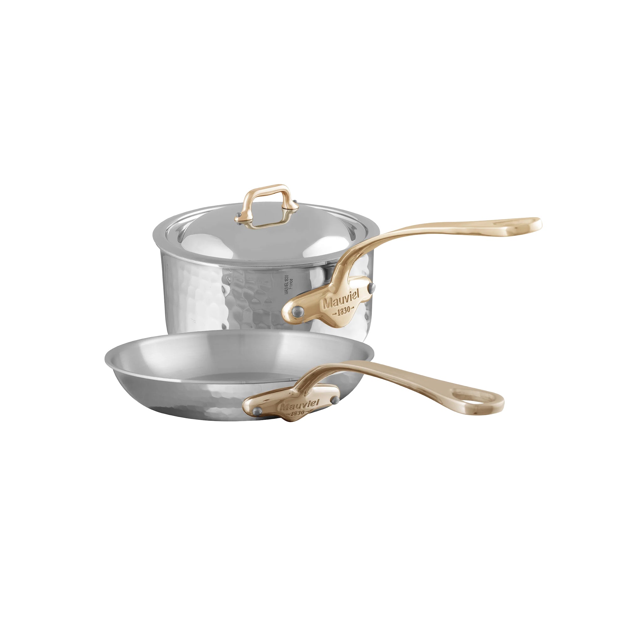 Mauviel M'ELITE B Hammered 5-Ply 3-Piece Cookware Set With Brass Handles - Mauviel1830