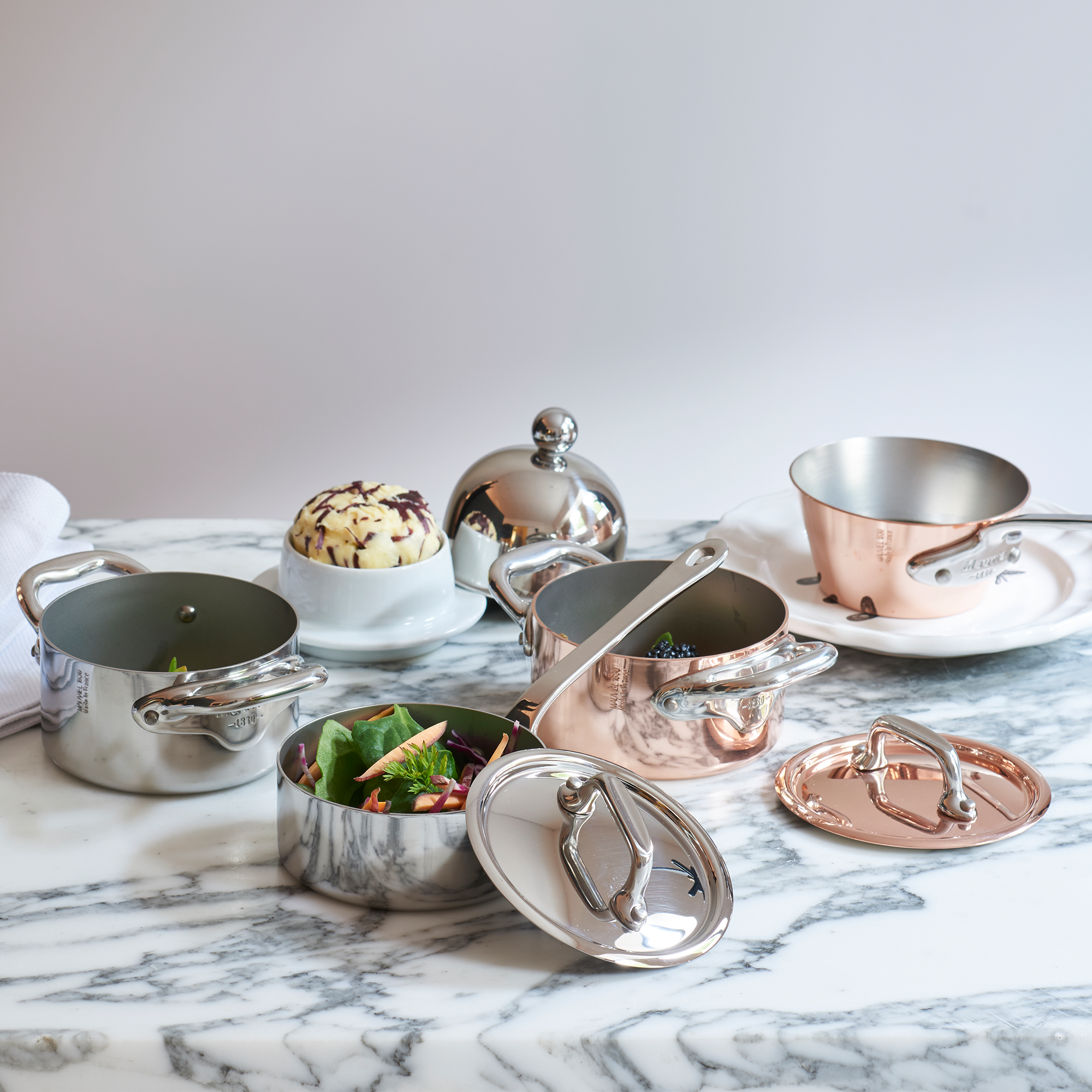 Mauviel M'MINIS Stainless Steel Oval Stewpan With Brass Handles And Lid, 0.36-Qt - Mauviel1830