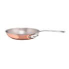 Mauviel M'6 S copper frying pan with cast stainless steel handle, ideal for induction cooking, shown from top view.