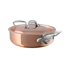 Mauviel M'Heritage M'150 S copper rondeau with curved lid and cast stainless steel handles for premium cooking.