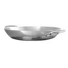 Mauviel M'ELITE hammered 5-ply round frying pan with cast stainless steel handles, showcasing a durable, polished cooking surface.