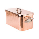 Mauviel M'Tradition hammered copper fish pan with tin lining, lid, cast stainless steel handles, 6.4-quart size, ideal for braising.