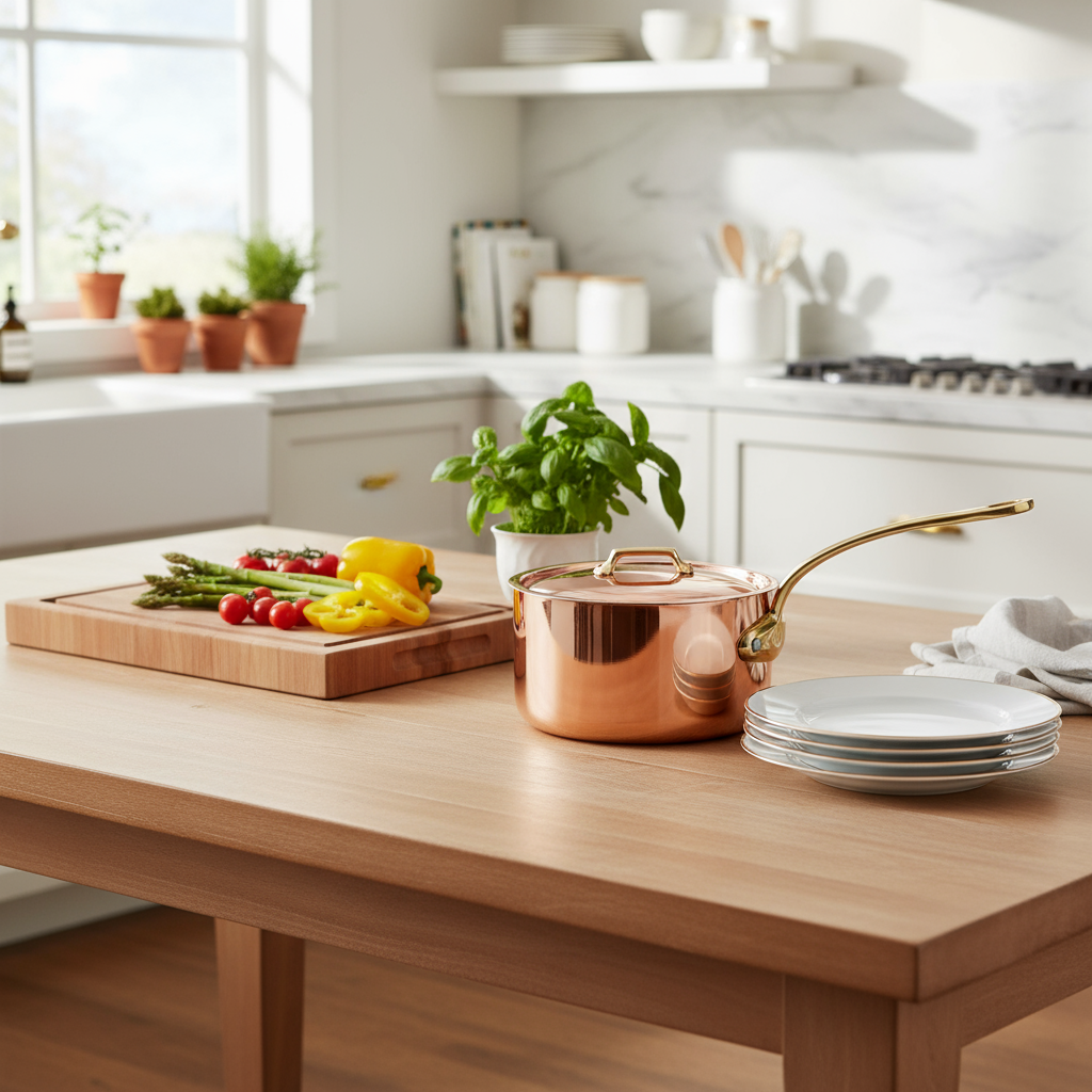 Mauviel M'Heritage M'200 B Copper Sauce Pan With Lid, Brass Handle, 2.6-Qt - Mauviel1830