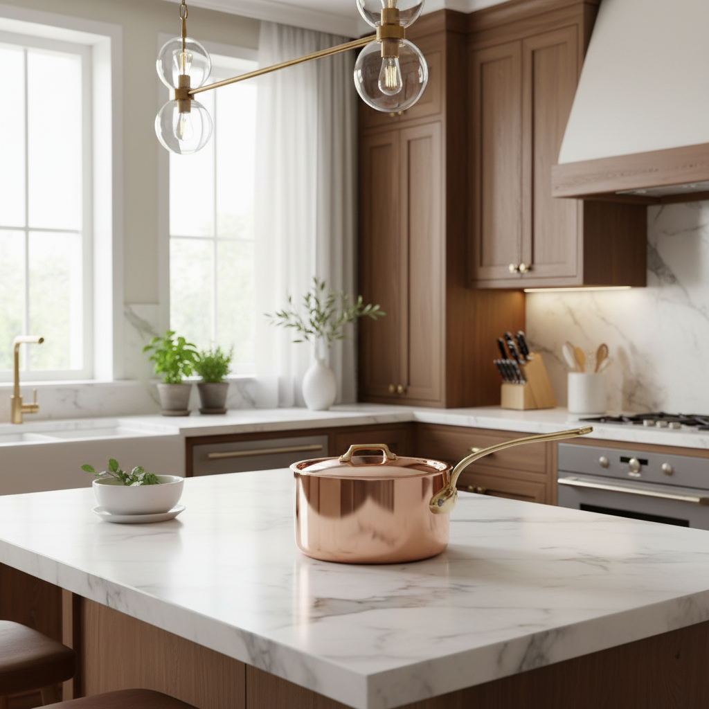 Mauviel M'Heritage M'200 B Sauce Pan With Lid, Brass Handle, 3.3-Qt - Mauviel1830