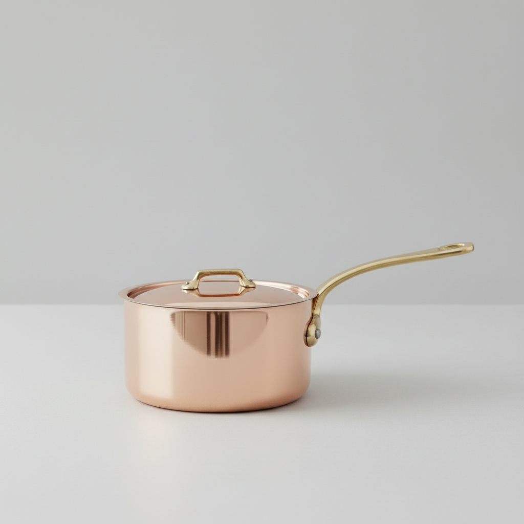 Mauviel M'Heritage M'200 B Copper Sauce Pan With Lid, Brass Handle, 2.6-Qt - Mauviel1830