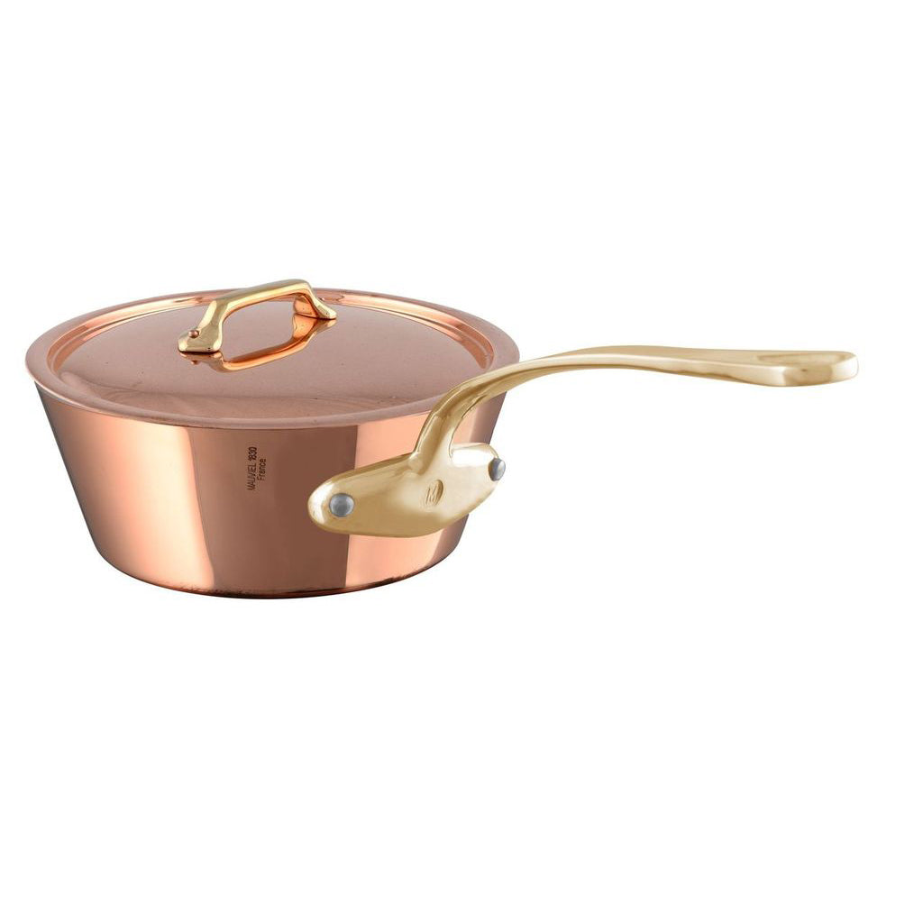 Mauviel M'Heritage M'250 B Copper Splayed Saute Pan With Lid, Brass Handle, 3.6-Qt - Mauviel1830