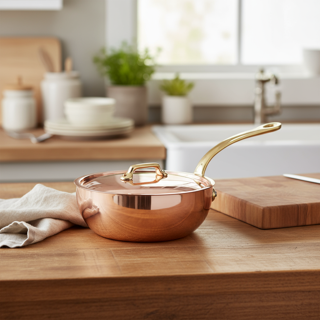 Mauviel M'Heritage M'200 B Chef Pan With Lid, Brass Handle, 3.7-Qt - Mauviel1830