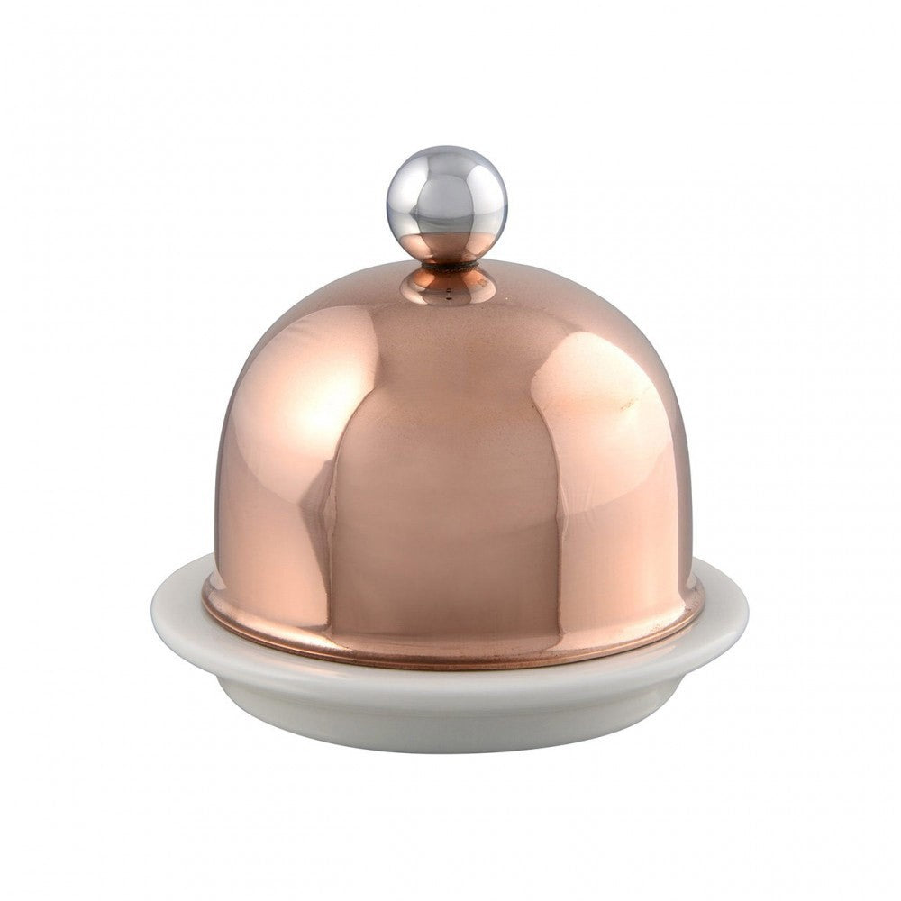 Mauviel M'Tradition copper porcelain butter dish with stainless steel knob, 3.5-inch size, elegant kitchenware for serving butter