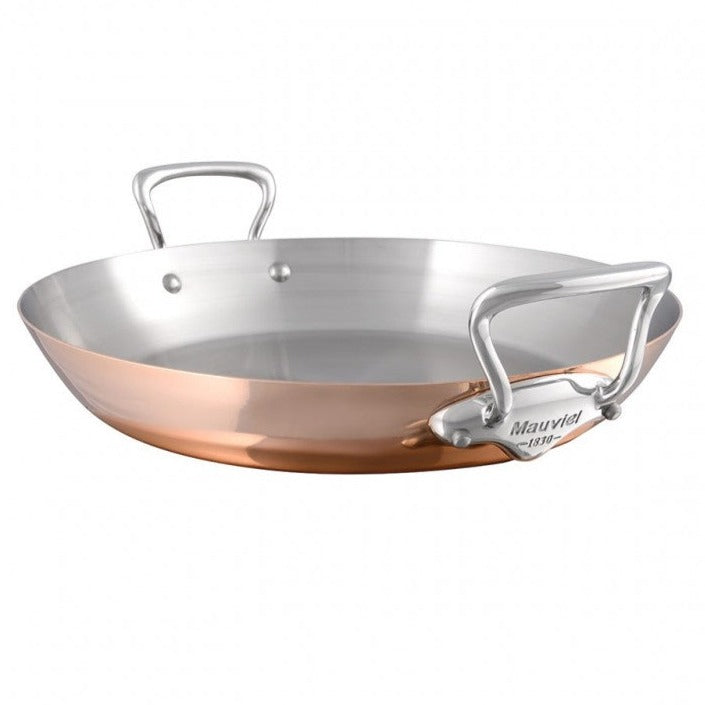 Mauviel M'Heritage M'150 S copper paella pan with cast stainless steel handle, 13.8-inch diameter, ideal for authentic cooking